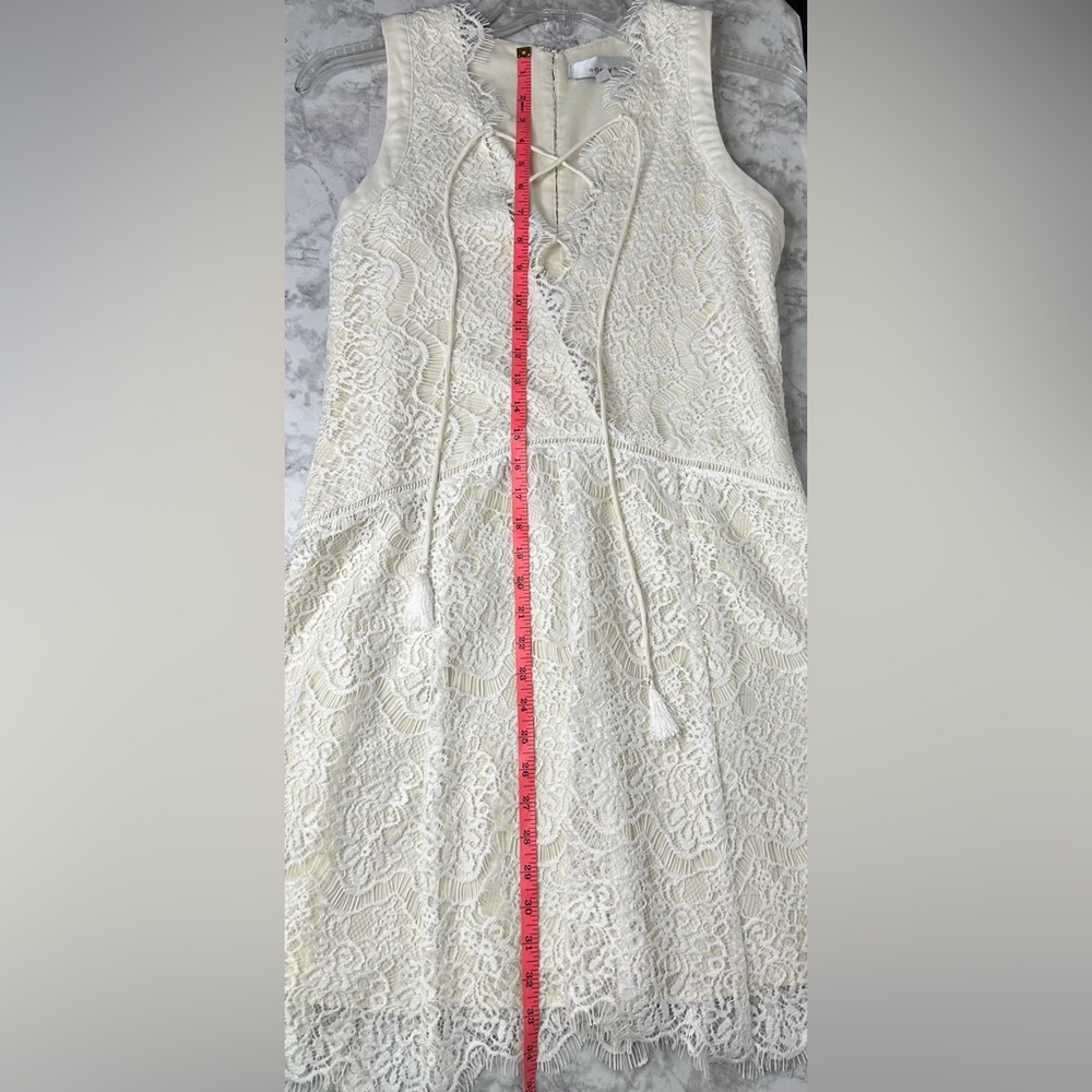 Lacy a line shift flapper Lace up front eyelash hem Suzanne dress by Adelyn Rae - Picture 3 of 8
